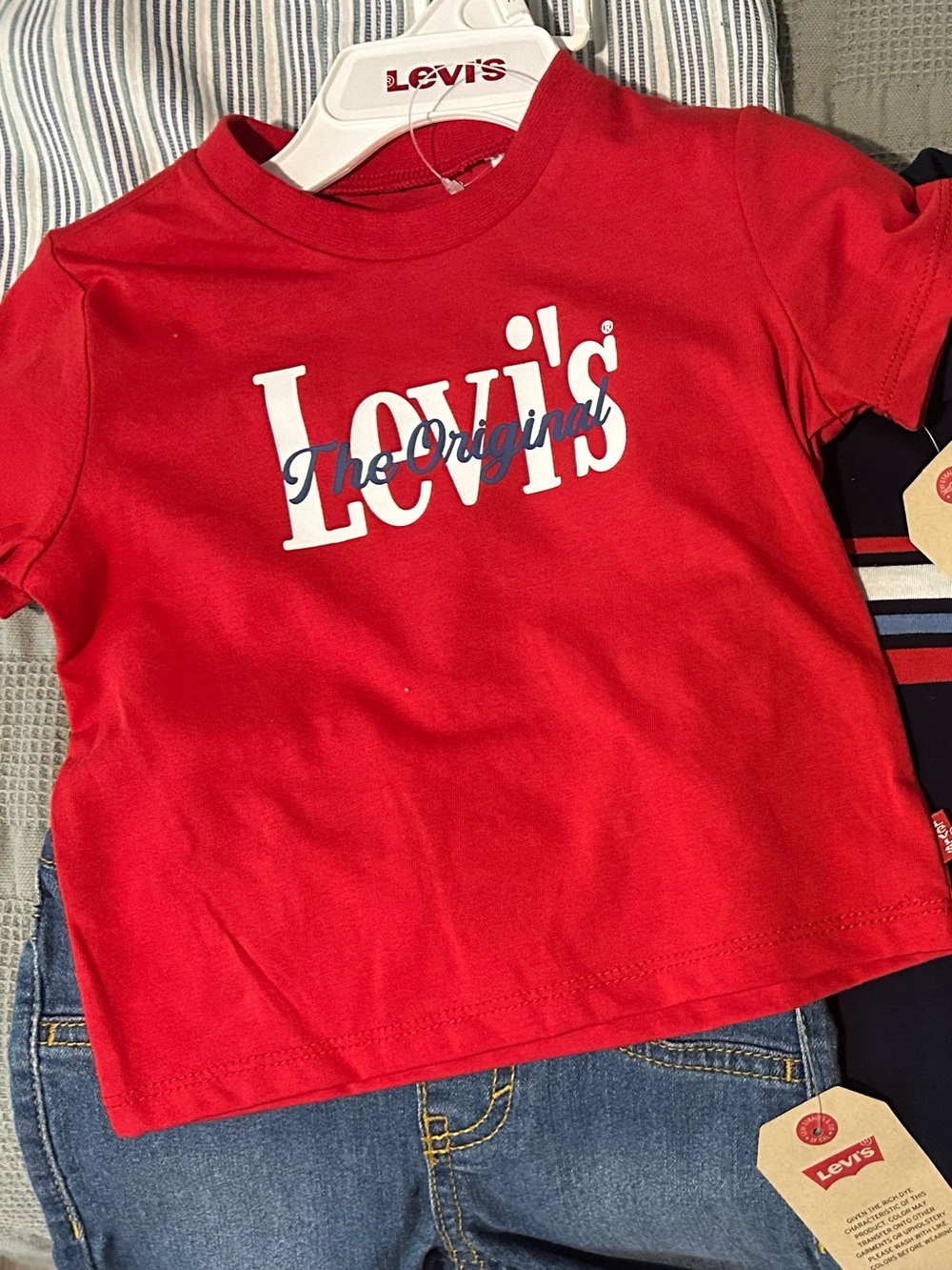 Levi's Red Tee with White Logo and Navy Script